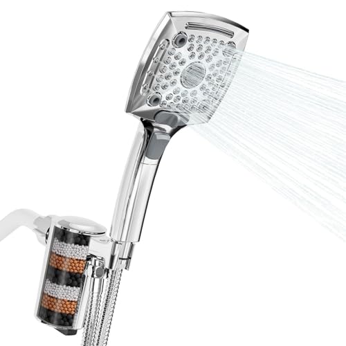 Filtered Shower Head with Handheld, High Pressure 5 Functions Handheld Shower Head with 59" Extra Long Stainless Steel Hose & Adjustable Bracket, Built-in Waterfall