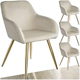tectake® Set 4 Sedie Sala da Pranzo Effetto Velluto, Sedie Soggiorno con Morbida Imbottitura, Seduta Ergonomica, Poltrone Velluto Versatili, Sedie Design Moderno- Crema/Oro