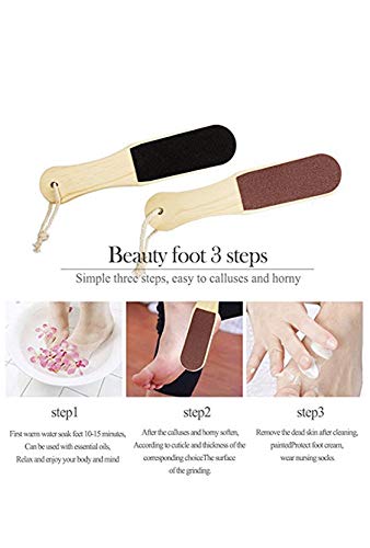 Image of Double Sided Wooden Foot Scrubber for Pedicure Combo (Pack of 2) for cracked heels | Dead Skin & Callus Remover | Pedicure Tool with Wooden Handle | Feet Scraper