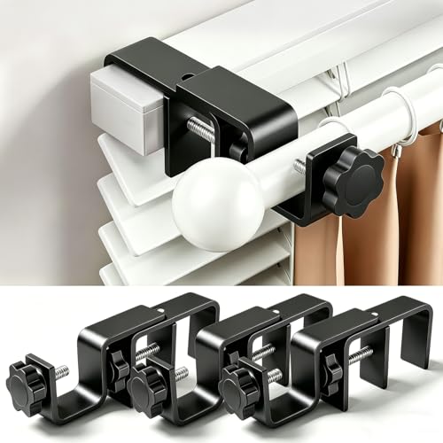 Over Blinds Curtain Rod Brackets for Outside Mounted, No-Drill Blinds Curtain Rod Holders for 1.3-2 Rectangular Headrails, Tool-Free & No Wall Damage, Apartment & Renter Friendly (Set of 3, Black)