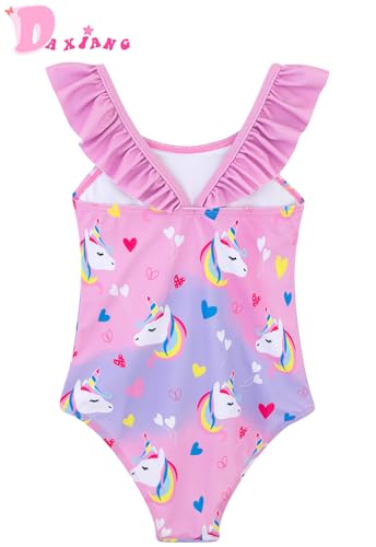 Image of DAXIANG Girls Ruffles One Piece Swimsuits Quick Dry Beach Sport Swimwear Toddler Kids Mermaid Unicorn Bathing Suit 4-10 Years