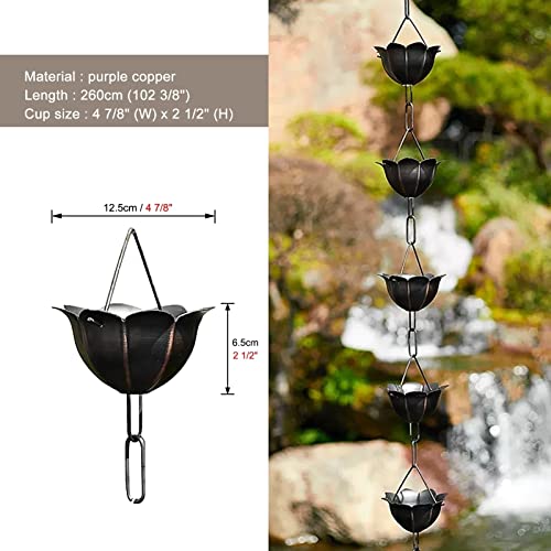 BaydoG Regenketten* Kupfer-Regenkette, Regenfängerkette for Dachrinnen und Fallrohre, Blütenblätter, Regenwasserumlenker, Außenhof-Gartendekoration, Regenspiele (Farbe: Stil 2, Größe: 240 cm (8 Fuß)) – Bild 3