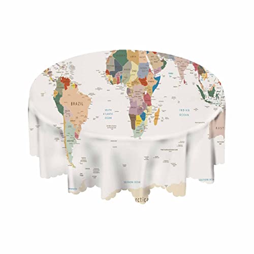 Yibeas Round Tablecloth 60 inch World Map Tablecloth Vintage Colors Highly Detailed Political Table Cloth for Dining Tables, Parties, Wedding and Banquet Decoration by Yibeas - Used condition - Image 5