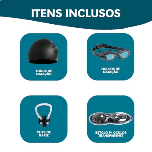 Super Kit Natação 5SPORTS 5 Em 1 Óculos De Mergulho Vedação Perfeita (Preto)