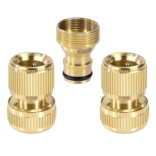 Elegrip 3PCS Raccord Rapide de Tuyau d'arrosage en Laiton de 24mm Mâle et 22mm Femelle, Connecteur de Robinet Fileté d'eau, Inclure 15mm Adaptateur Femelle pour Jardin