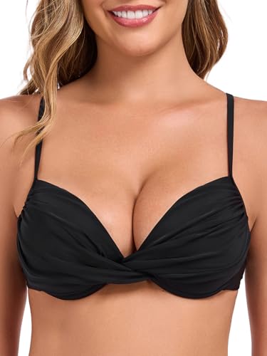 RELLECIGA Women’s Push Up Bikini Top Criss Cross Underwire Swimsuit Top for Women