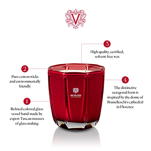 Dr. Vranjes - Decorative Candle Tormalina - Rosso Nobile 500 G / 18 Oz, Scented Candle, Refined Colored Glass Vessel Hand-Made, Octagonal Form, Color Red, Made In Italy #TOP1