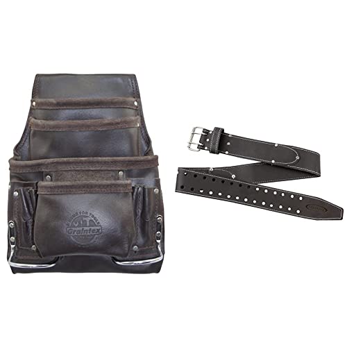 Graintex Ps1234 10 Pocket Tool Pouch Oil Tanned Leather For Constructors & Mcguire-Nicholas Men's Standard 2 3/4" Inch Oil Tanned Leather Tool Work Belt For 29"-46" Waist, Dark Brown, 3" #TOP13