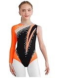 Miutii Maillot para niña con purpurina, traje de gimnasia con un hombro, traje de baile con brillantes brillantes, naranja, 134-140