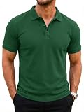 Runcati Polo pour homme, à manches courtes, d'été, pour homme, uni, pour golf, sport, en coton, coupe basique, polo, vert foncé, Medium