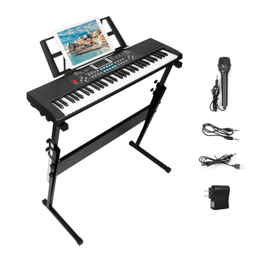 KOCASO 61-Key Portable Piano Keyboard - Multifunctional Electric Keyboard Piano with Adjustable Stand, Microphone, and Learning Features - Ideal Music Keyboard for Beginners (Black) by KOCASO - Used condition - US$42.23