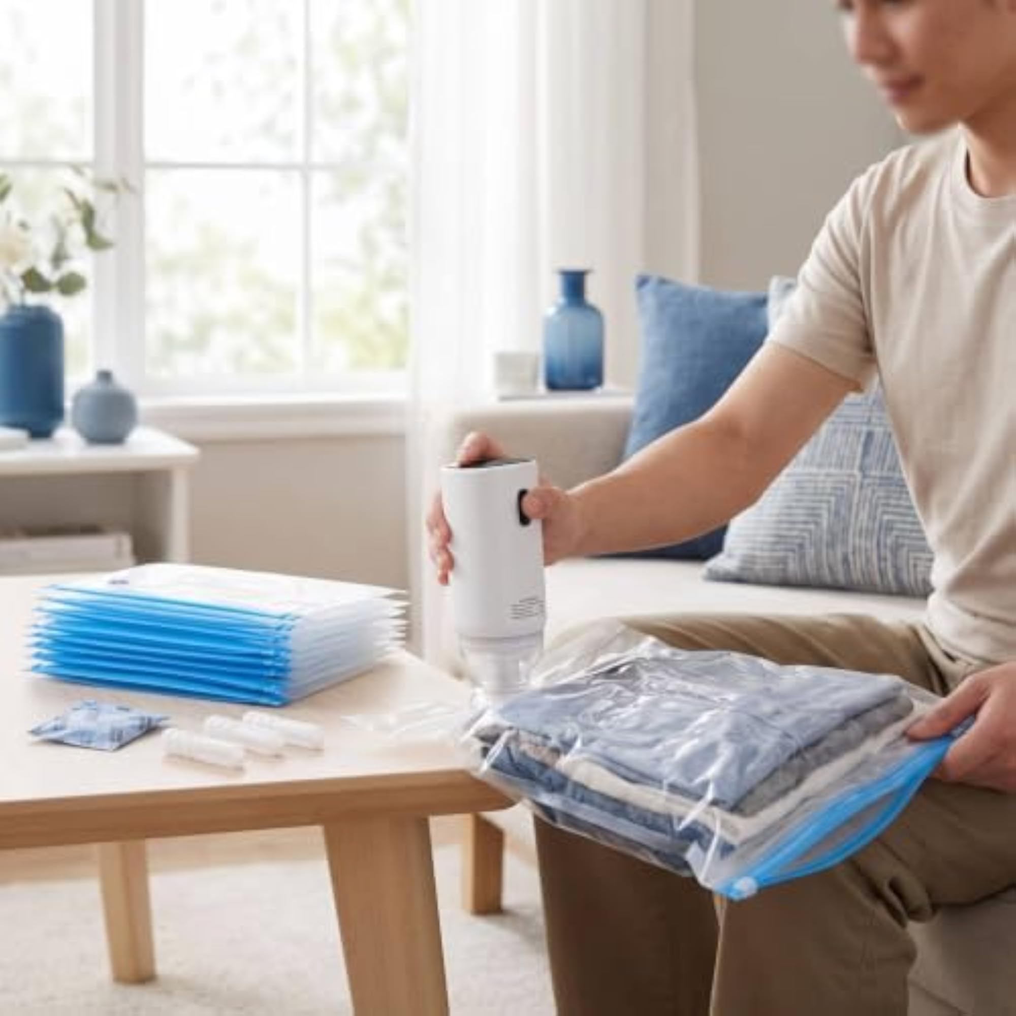 10 Pieces Airtight Vacuum Storage Bags with Electric Pump