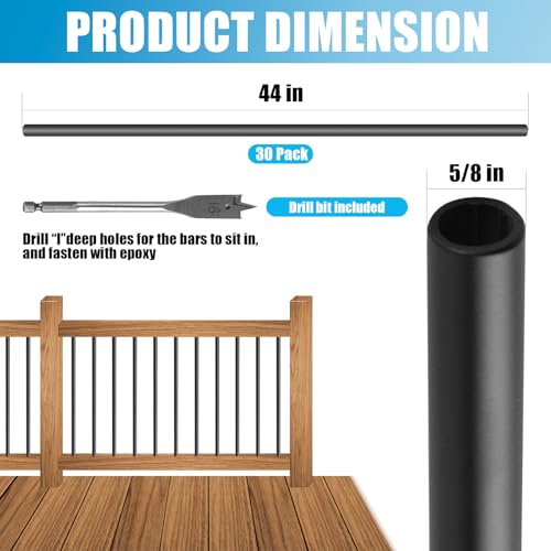 Patavin Iron Stair Balusters 5/8" Round 44" Long - 30-Pack Hollow Wrought Iron Plain Spindles for Classic Indoor Staircases，Satin Black by Patavin - Image 5