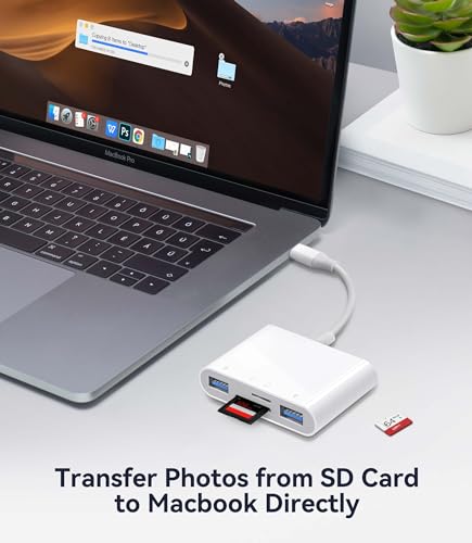USB C SD Card Reader for Mac/MacBook/iPad/iPhone 15 Pro WNXSLOAD SD Card Adapter with Dual Card Slots & USB Ports - Image 4