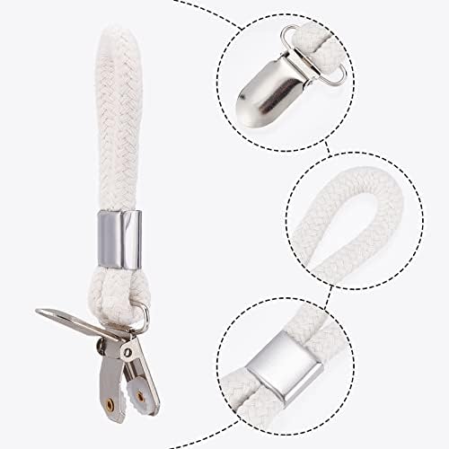 GORGECRAFT 8Pcs 4.72x1.12 Inch Large Tea Towel Clip Beach Towel Hanging Clip with Braided Cotton Loop Metal Clamp for Bathroom Kitchen Home Cabinets Cloth Hanging Storage Supplies, White