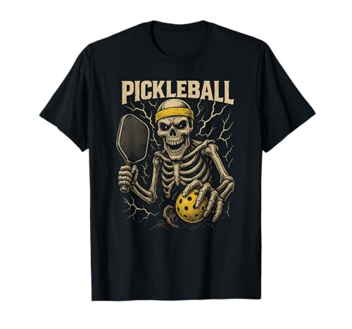 Esqueleto espeluznante Pickleball Player Cool Pickleball Gráfico Camiseta