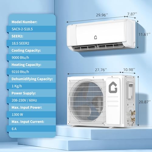 Image of Mini Split Air Conditioner 9000 BTU with 18.5 SEER2 Efficiency, Smart Split Unit AC Cooling /Heating Up to 450 Sq.Ft, Inverter Tech Ductless Air Conditioner with WiFi & Remote Control