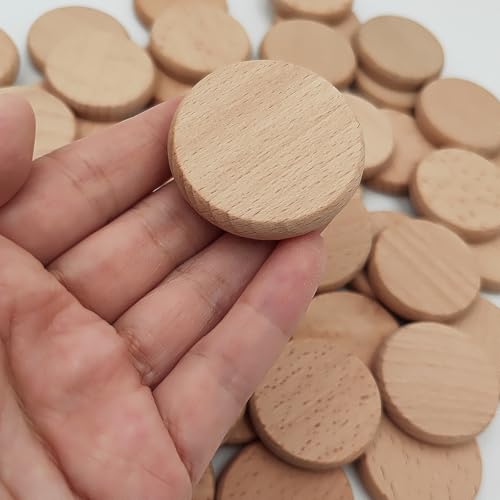 Unlackierte Blanko-Holzstücke, Lasergravur, Blanko-Etiketten, Buche, ohne Loch, Holzausschnitte, Scheiben für Heimwerker, Bastelbedarf, Malerei, Ornamente (rund, 20 Stück)