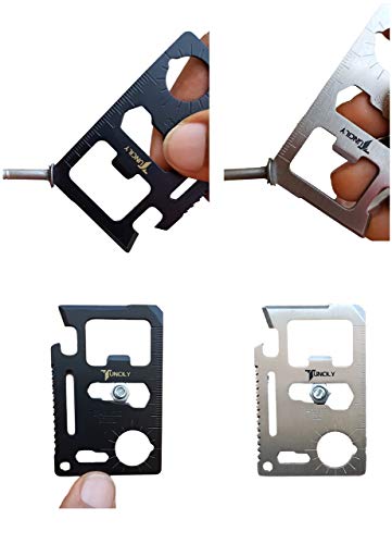 Survival Credit Card Multitool By Tuncily (2 Pack - Black & Silver) - 11 In 1 Wallet Multipurpose Tool, Bottle Opener, Everyday Utility Tactical Multi Tool, Christmas Gifts Stocking Stuffers For Men #TOP3