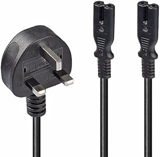 LINDY 2.5m UK Mains 3 Pin Plug to 2 x IEC C7 Splitter Power Cable / Figure 8 Lead, Black