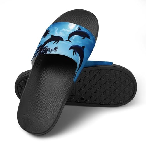 Dolphins Jumping Moon Night House Slippers for Women Men Lightweight Open-toe Slide Shoes for Bathroom Swimming Beach4