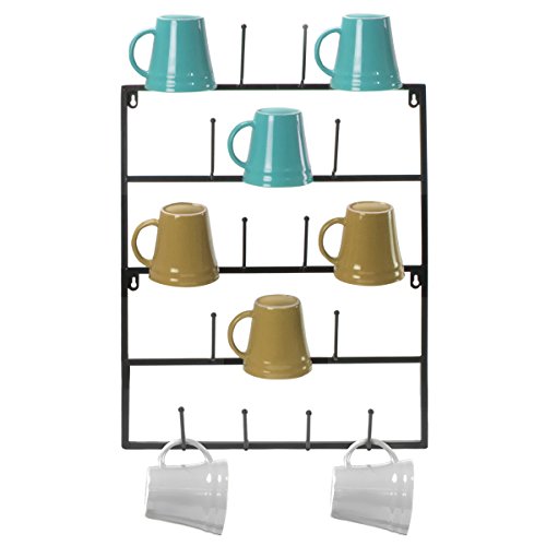 Sorbus Mug Rack Cup Holder - Wall Mounted Home Storage Mug Hooks with 5-Tier Display Organizer for Coffee Mugs, Tea Cups, Mason Jars, and More – Holds 18 Mugs – Black Metal
