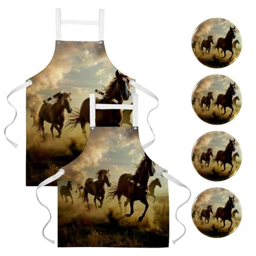 Lot de 2 tabliers de cuisine motif chevaux multicolores taille unique