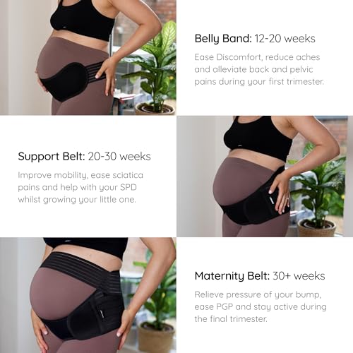 BABYGO® Pregnancy Support Belt – Maternity Belly Band for Back, Pelvic & Hip Pain Relief | Adjustable Bump Support, (Black, XXX-Large)