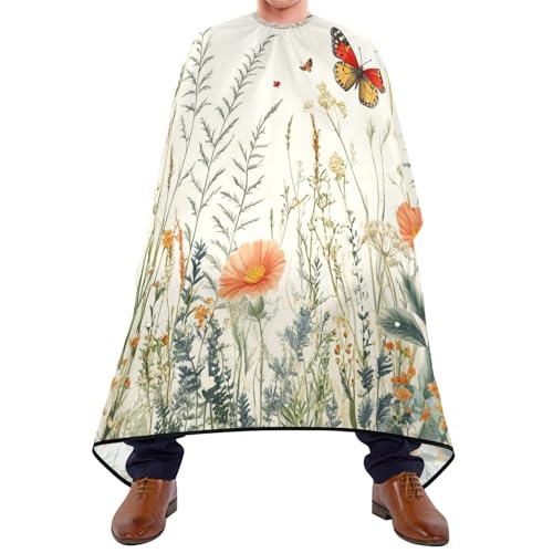Kigai Hair Cutting Cape for Men & Women Wildflower Butterfly Waterproof Barber Cape Professional Hairdressing Salon Styling Cape with Adjustable Closure Snap