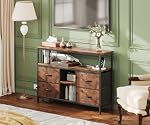 VERMESS TV Stand with Power Outlets and LED Light, 4 Fabric Drawers Entertainment Center for 32/45/55/65 inch TVs, Media Console with Storage for Living Room or Bedroom, Vintage
