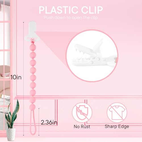 MINMUNJIU Pacifier Clips Baby Girl, 4 Pack One Piece Flexible Soft Binky Clips Silicone Pacifier Holder Clip for Girls, Baby Girl Newborn Essentials