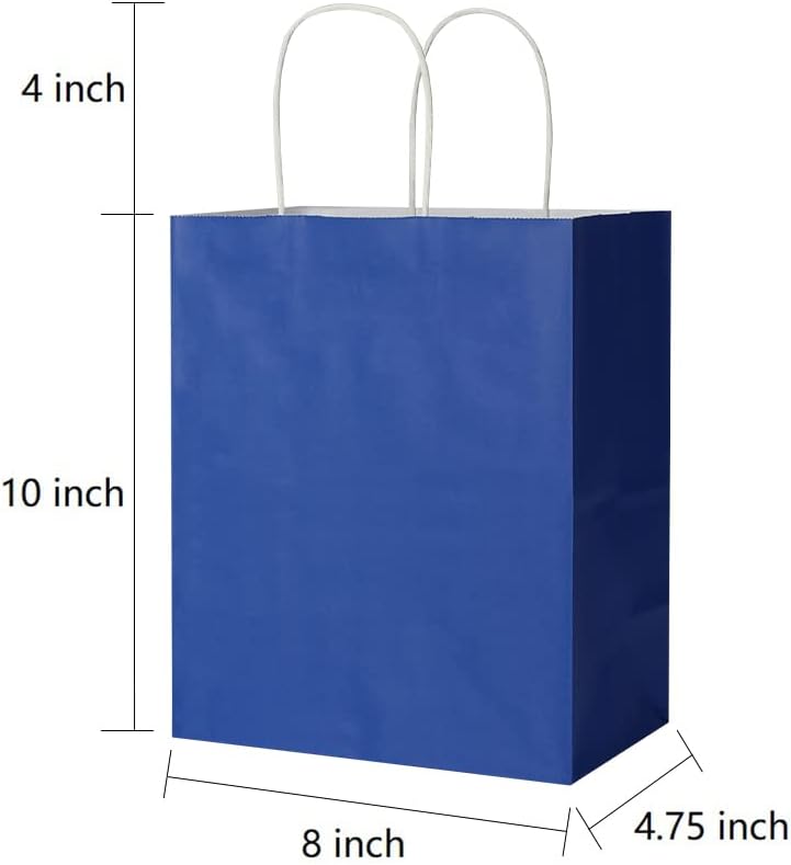 Oikss 50 Pack 8x4.75x10 Inch Medium Royal Blue Kraft Paper Bags with Handles Bulk for Birthday Wedding Party Favors Grocery Retail Shopping Takeout Business Goody Craft Gift Bags Sacks, (50pcs Count) - Image 2