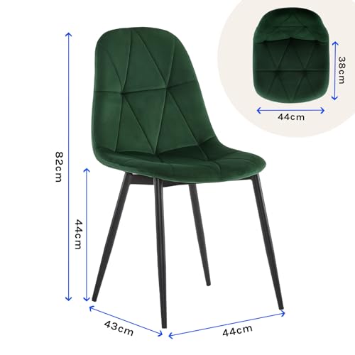 Lestarain Set Di 4 Sedia Da Pranzo In Velluto, Sedie Sala Da Pranzo Con Schienale, Sedia Ergonomica Con Gambe Metalliche, Seduta Imbottita, Verde Scuro LCNI109002-4 - 3