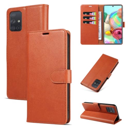 RKINC Wallet Case for Galaxy A71 5G, 3 Card Holders, Tan Brown