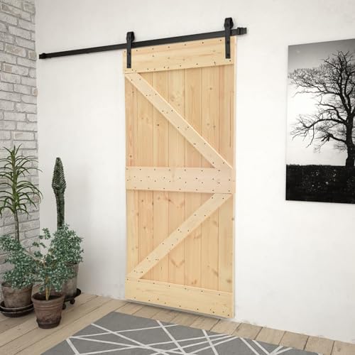 Gecheer Puerta Corredera de Madera de Pino Maciza - Dimensiones 100x210x3,6 cm, Peso 25 kg, Montaje Incluido Modelo YHSLRZJ-3057504ES