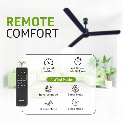 Image of V-Guard Zenair BLDC Ceiling Fan for home | 1200 mm | BEE 5-Star Energy Saving | High-Speed BLDC Motor (370 RPM) | Remote Control with 6 Speeds, Wind & Reverse Modes | 2-Year Warranty | Admiral Blue