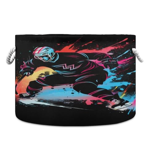 Round Storage Basket Colorful Abstract Ice Hockey Player Open Home Storage Bin 20 * 13.9in
