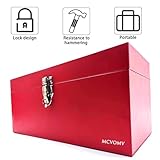 16" Portable Metal Toolbox Large Tool Box 18-Gauge Fishing Tackle Box Stee Tool Box Drawer Organizer With Metal Latch and Handle Red