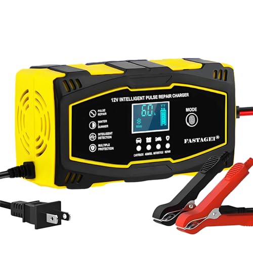 FASTAGEI 6-Amp Battery Charger, 12V 6A Lead Acid Portable Car Battery Charger 4-Stage Trickle Charger Smart Battery Maintainer w/Temp Compensation for Car Truck Lawn Mower Boat Marine