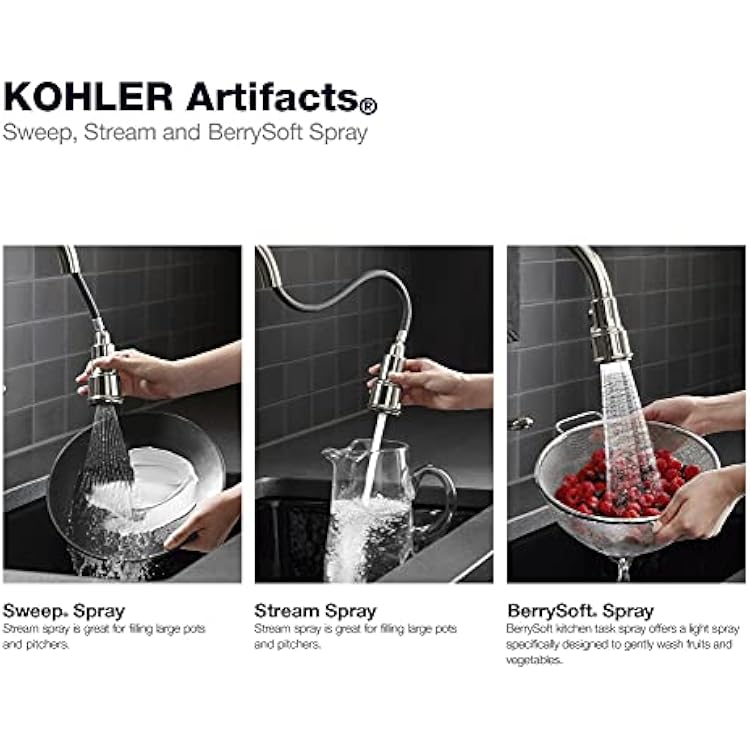 Artifacts Single-Hole Kitchen Sink Faucet with 17-5/8 Pull-Down spout and Turned Lever Handle, DockNetik Secure Docking System, and 3-Function sprayhead