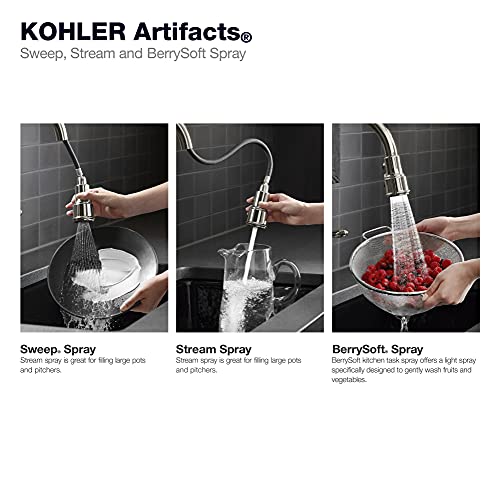 Artifacts® Single-Hole Kitchen Sink Faucet with 17-5/8" Pull-Down spout and Turned Lever Handle, DockNetik Secure Docking System, and 3-Function sprayhead by Kohler - Image 4