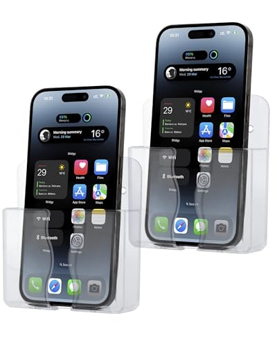 CEI&BPY 2Pack Phone Holder Wall Mounted, Clear Phone Stand with Self Adhesive. Phone Holder for Shower/Charging.Compatible with iPhone and Android