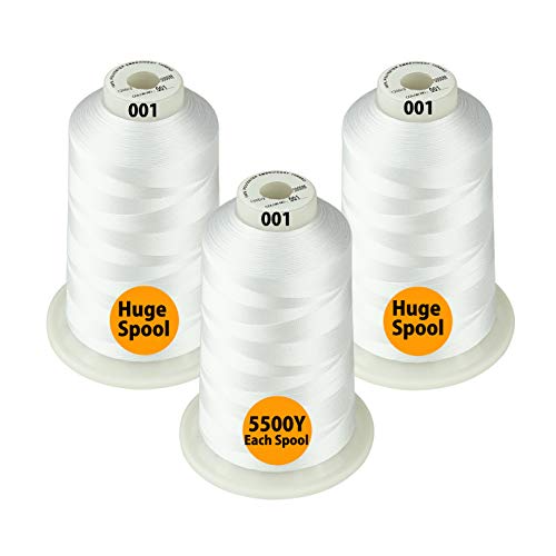 Simthread - 33 Selections - Various Assorted Color Packs of Polyester Embroidery Machine Thread Huge Spool 5500Y for All Purpose Sewing Embroidery Machines - #001 White
