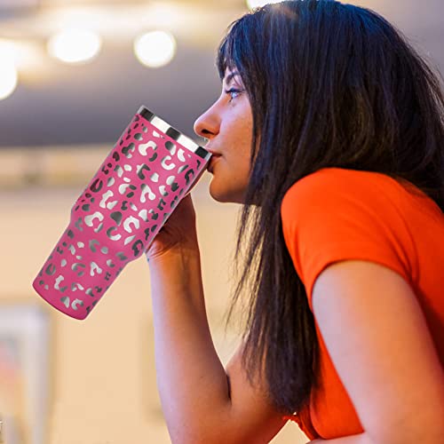 Qeagvj 40Oz Leopard Stainless Steel Tumbler With Handle,Double Walled Leopard Tumbler With Straw, Leak Resistant Lid Insulated Cup For Maintaining Cold Heat Water And Ice For Hours. #TOP5