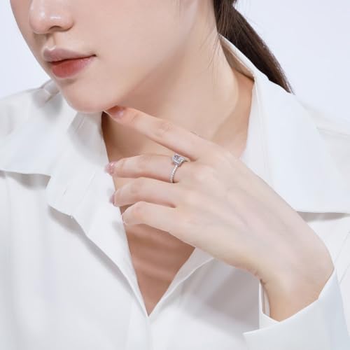 2 Carat Lab Grown Diamond Ring for Women,18K White/Gold Plated Radiant Cut Eternity Rings, D Color VVS1 Clarity Simulated Diamond, Wedding Engagement Anniversary Ring Set3