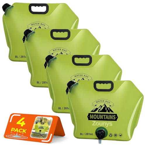 4Pack Contenedor de Agua Plegable 8L/2 Galones, Bolsa de Almacenamiento de Agua a Prueba de Fugas, Reutilizable para Viajes, Camping y Senderismo