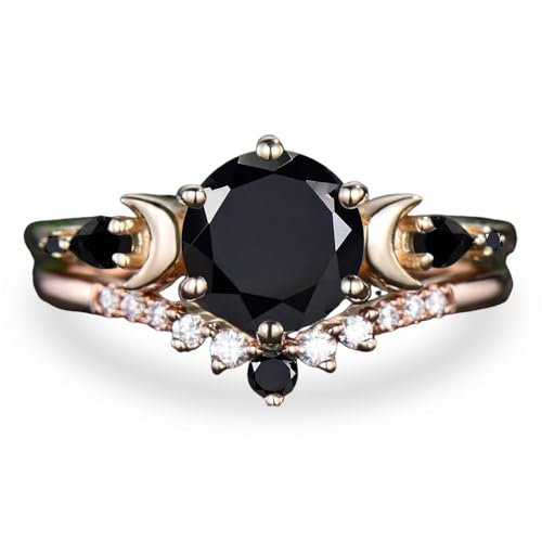 LELOUCHY Rose Gold Onyx Ring Set