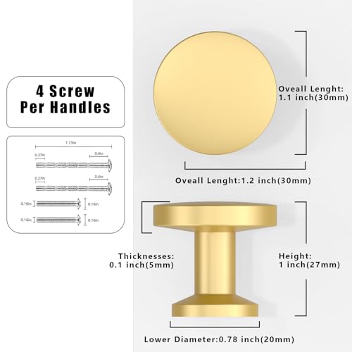 Asimerdeco 10 Pack Brushed Gold Cabinet Knobs 1-1/5 Inch(30mm) Single Hole Cabinet Pulls Round Kitchen Cabinet Knobs Drawer Knobs by Asimerdeco - Image 2