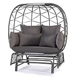 NICESOUL® Double Wicker Rocking Egg Chair, Oversized Egg Basket Lounge Chair for 2 Persons, Patio Gliding Egg Chair with Legs Thick Cushions 500 Lbs Egg Shaped Loveseat Indoor Outdoor for Lover Couple