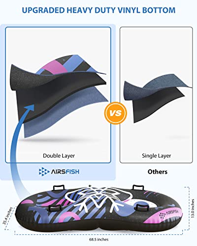 Snow Tube Sled With Towable Leash, Airsfish 2 Seats Heavy Duty Inflatable Tube For Adults Children Wear-Resistant Antifreeze 2 Person Tube For Winter Outdoor Sport With Kids Friends Gift #TOP3